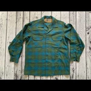 Vintage Pendleton Wool 50s-60s Board Shirt Loop Collar Flap Pocket Plaid Size M